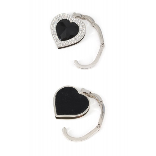 Bag Hanger – Foldable Heart Shape Acrylic w /Rhinestones - Black - BH-HH106BK 